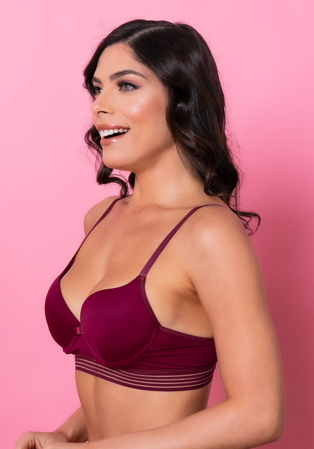 Sutiã Meia Taça Com Bojo Intimate Em Microfibra E Elástico Vinho Dlk