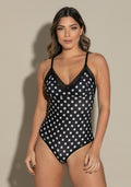 Body Sem Bojo Intimate com Renda No Decote Preto com Poá Branco Dlk