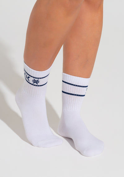 Meia Feminina Cano Médio Soul Dlk Branco Com Azul Marinho