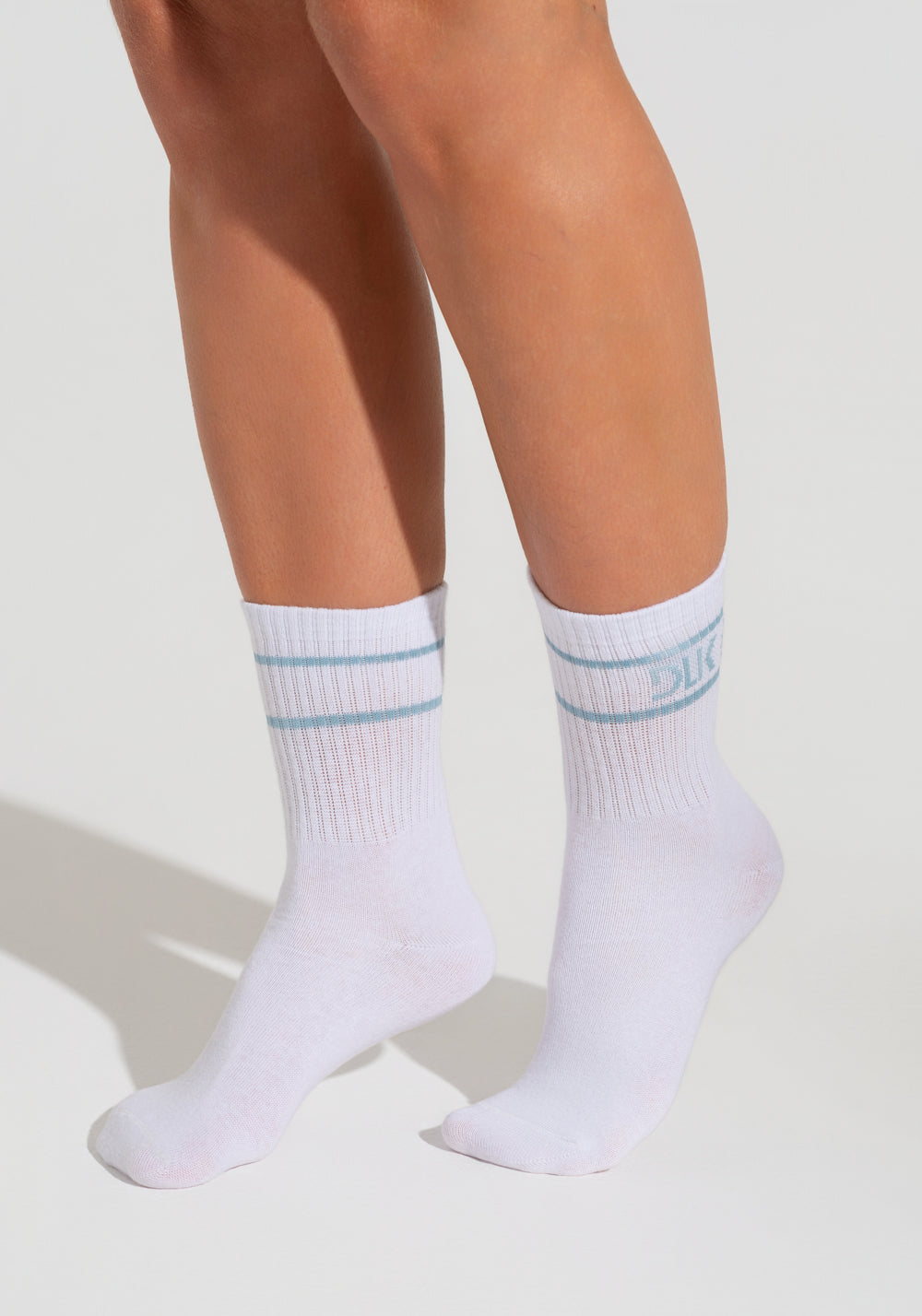 Meia Feminina Cano Médio Soul Dlk Branco Com Azul