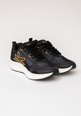Tênis Esportivo Feminino Preto Com Dourado Dlk