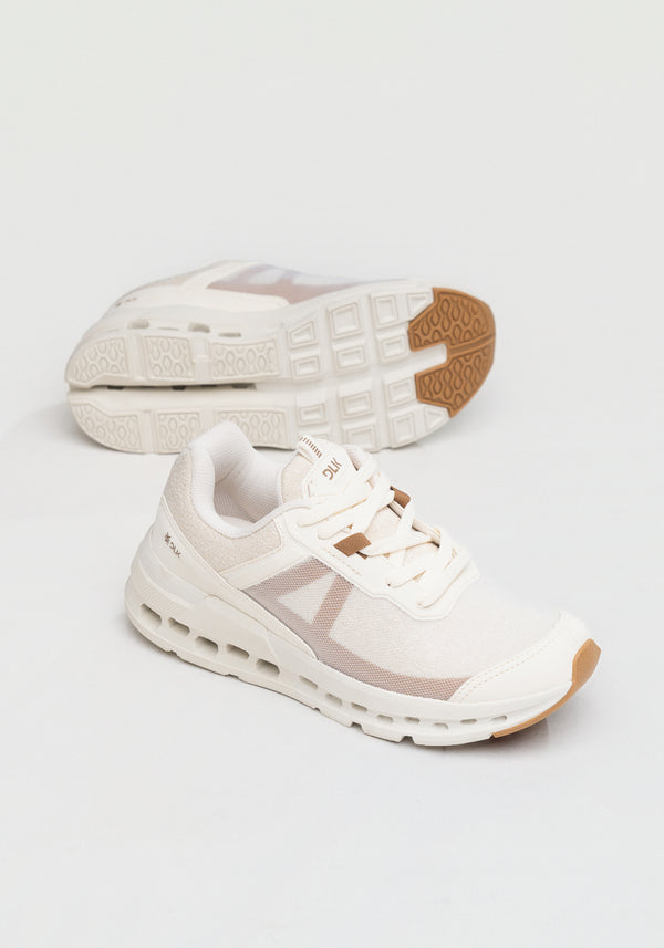 Tênis Esportivo Feminino com Detalhe No Solado Dlk Off White e Caramelo