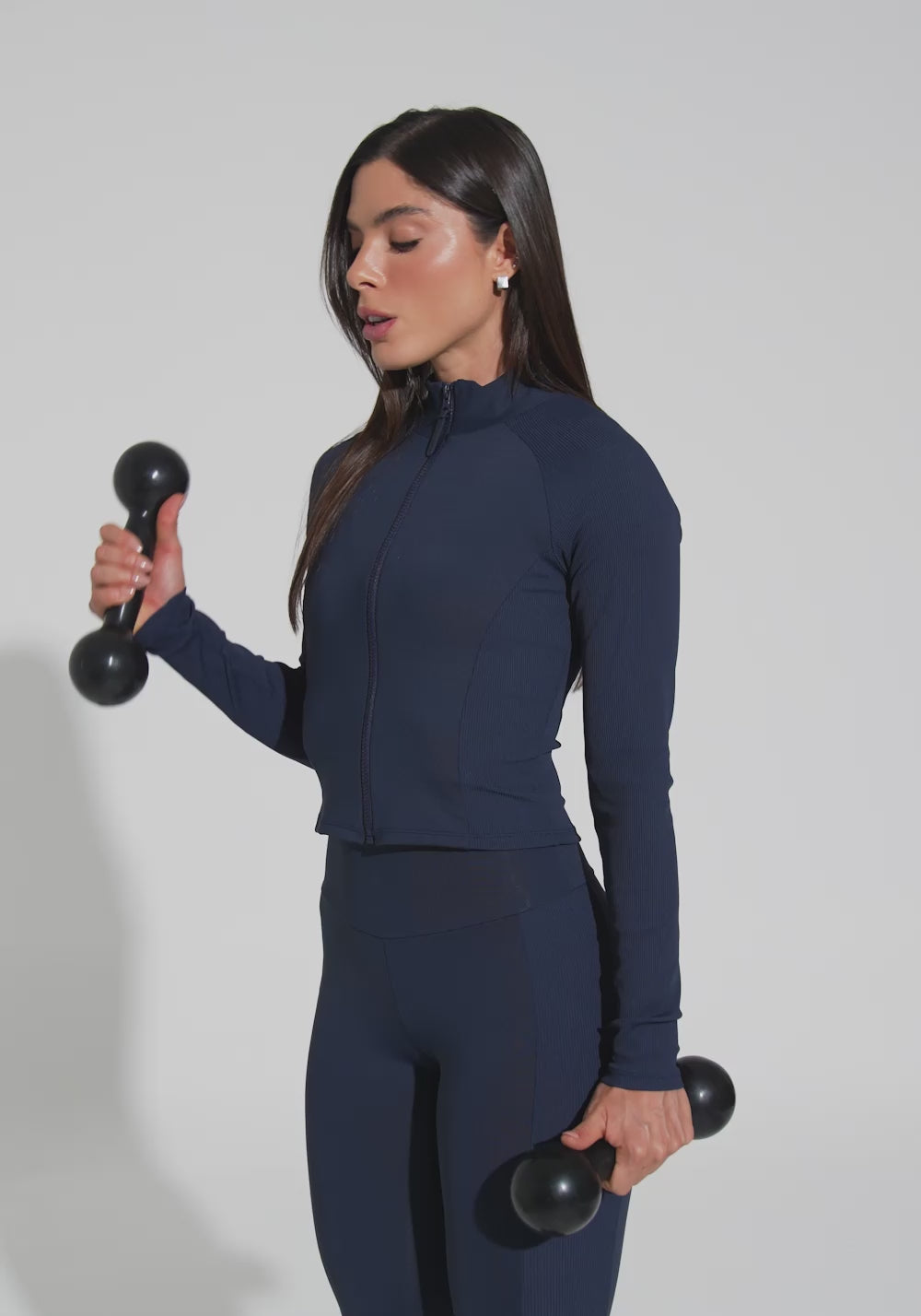 Casaco Fitness Feminino Com Detalhe Canelado Motion Lines Dlk Azul Marinho