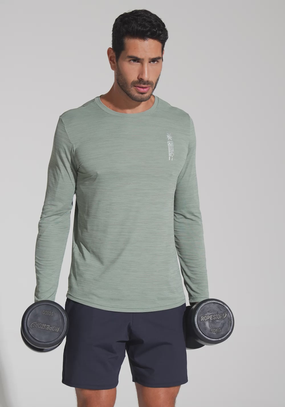 Camiseta Fitness Masculina Manga Longa Mescla Dlk Verde