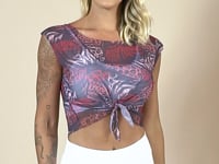 Cropped Printed Com Amarração Frontal Folhagem Colorida Dlk