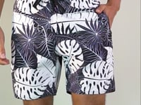 Short For Men Com Bolso E Cadarço Estampa Folhas Étnicas Dlk