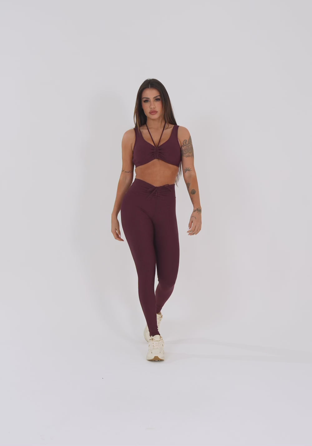 Legging Fitness Feminina Vinho Com Franzido E Amarração Aura Dlk
