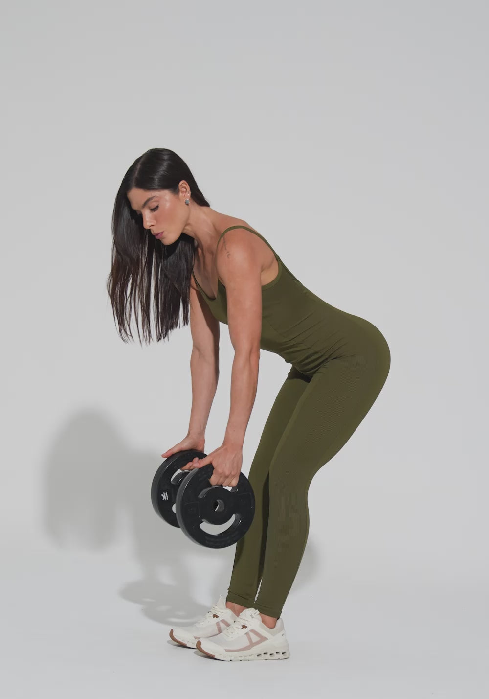 Macacão Fitness Feminino com Lateral Canelada Motion Lines Dlk Verde Oliva