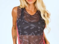 Cropped Feminino Em Tule New Printed Estampado Abstrato Pink Dlk
