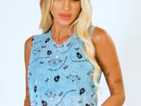 Cropped Feminino Em Tule New Printed Estampado Olho Grego Dlk