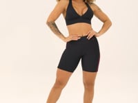 Short Energy Poliamida Preta Com Elástico Lateral Roxo Dlk