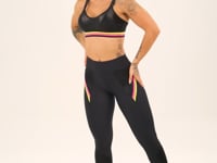 Calça Legging Energy Com Recortes Cirrê Preta E Elástico Colorido Dlk