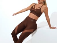 Top Fitness Feminino Marrom Com Tiras Frontais E Detalhe Em Tule Intense Dlk