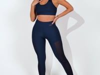 Top Fitness Feminino Nadador Marinho Com Recortes Em Tela Intense Dlk
