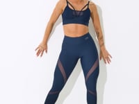 Legging Fitness Feminina Marinho Com Recortes Em Tule Intense Dlk