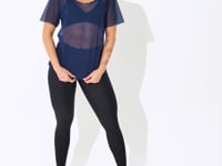 Blusa Fitness Feminina Manga Curta Tule Marinho Intense Dlk