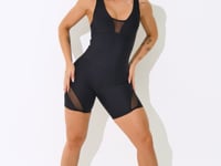 Macacão Curto Fitness Preto Com Bojo E Recortes Em Tule Intense Dlk
