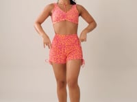 Short Fitness Feminino Euphoria Com Franzido E Amarração Estampa Spot Orange Dlk