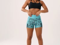 Short Fitness Feminino Estampado Frases Stripes Turquesa Printed Dlk