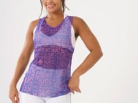 Camiseta De Tule Feminina Estampada Abertura Lateral Frases Roxo E Rosa Printed Dlk