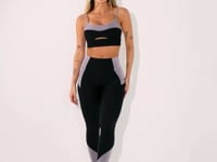 Legging Fitness Feminina Preto E Cinza Com Recortes Canelado Elegance Dlk