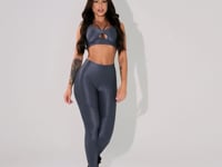 Legging Fitness Feminina Chumbo Texturizada com Recortes Elegance Dlk