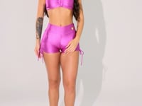 Short Fitness Feminino Rosa Canelado Com Amarração Elegance Dlk