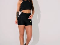 Top Fitness Feminino Preto Texturizado Com Alças Cruzadas Elegance Dlk