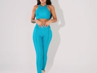 Legging Fitness Feminina Azul Texturizada Com Recortes Elegance Dlk