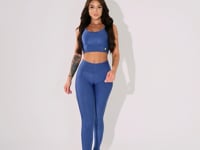 Top Fitness Feminino Azul Com Bojo Canelado Elegance Dlk