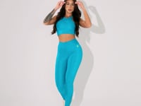 Top Fitness Feminino Azul Texturizado Com Alças Cruzadas Elegance Dlk