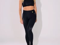 Legging Fitness Feminina Preta Canelada Com Recortes Elegance Dlk