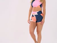 Top Fitness Feminino Nadador Estampado Strip Azul Printed Dlk