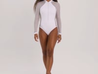 Body Fitness Feminino Branco Manga Longa Com Zíper New Age Dlk