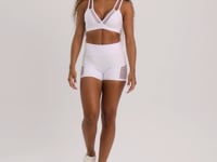Short Fitness Feminino Branco Com Recortes Em Tela New Age Dlk