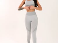 Top Fitness Feminino Cinza Texturizado Com Bojo E Alças Cruzadas Seamless Dlk