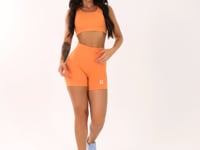 Bermuda Fitness Feminina Laranja Com Cós Alto Texturizada Seamless Dlk