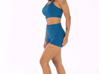 Short Fitness Feminino Azul Petróleo Com Recorte Canelado Seamless Dlk