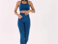 Legging Fitness Feminina Azul Petróleo Com Recorte Canelado Seamless Dlk