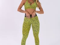 Calça Legging Wild Com Elástico Estampada Onça Amarela Dlk