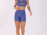 Bermuda Fitness Feminina Azul Com Recortes E Pesponto Flow Dlk