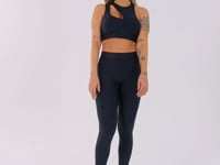 Legging Fitness Feminina Preto Com Recortes E Elástico Na Cintura Flow Dlk