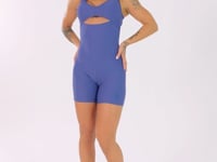 Macaquinho Fitness Feminino Azul Cut-out Com Decote Franzido Flow Dlk