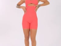 Macaquinho Fitness Feminino Coral Cut-out Com Decote Franzido Flow Dlk