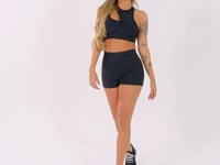 Short Fitness Feminino Preto Com Recortes E Elástico Na Cintura Flow Dlk