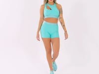 Short Fitness Feminino Verde Com Recortes E Elástico Na Cintura Flow Dlk
