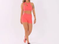 Short Fitness Feminino Coral Com Recortes E Elástico Na Cintura Flow Dlk