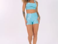 Short Fitness Feminino Verde Com Recortes Logomania Flow Dlk