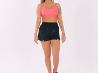 Short Feminino Preto Moletinho Com Fenda Flow Dlk