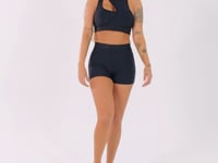 Top Fitness Feminino Preto Assimétrico Com Elástico Flow Dlk